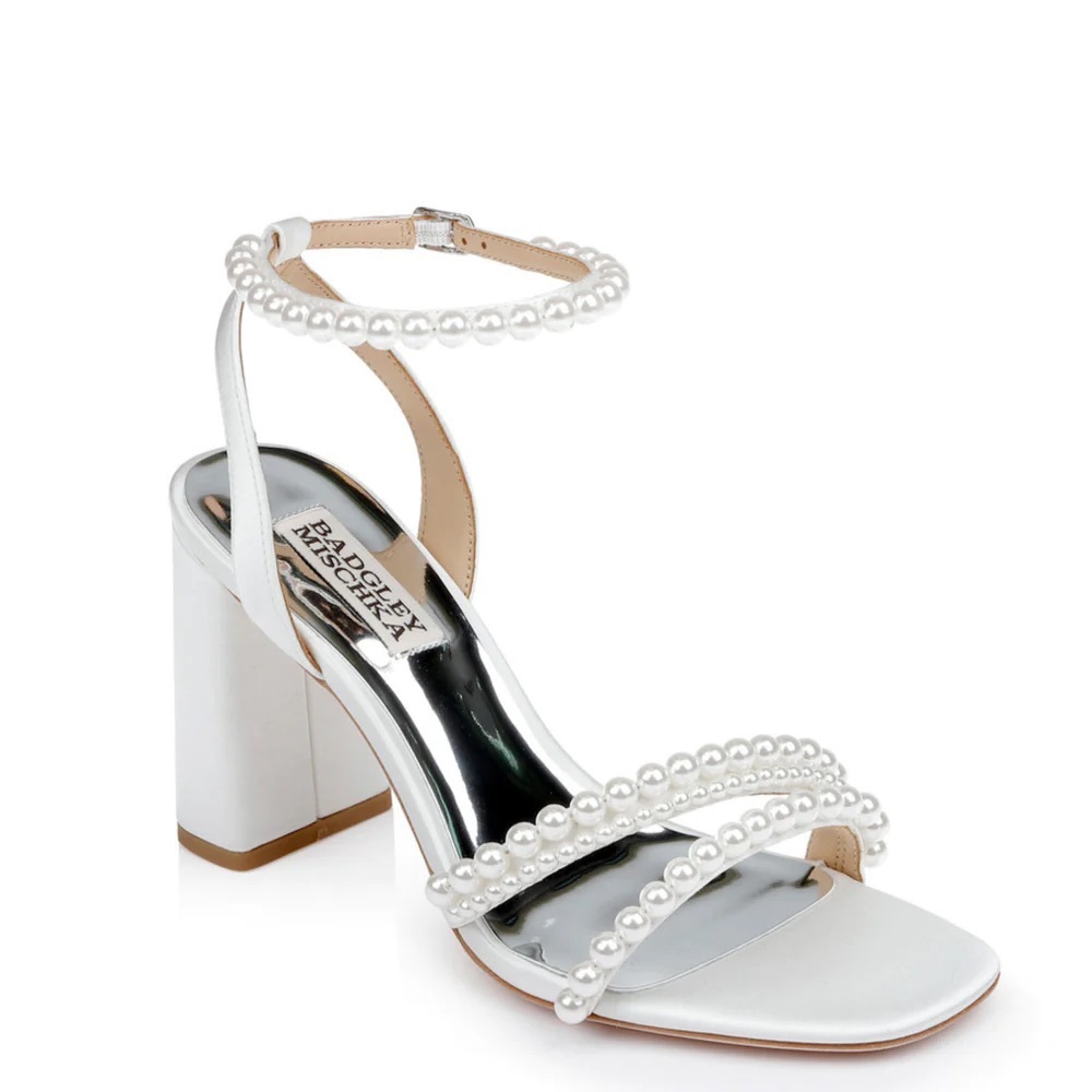 Badgley Mischka Feisty Open Toe Pearl Block Heel